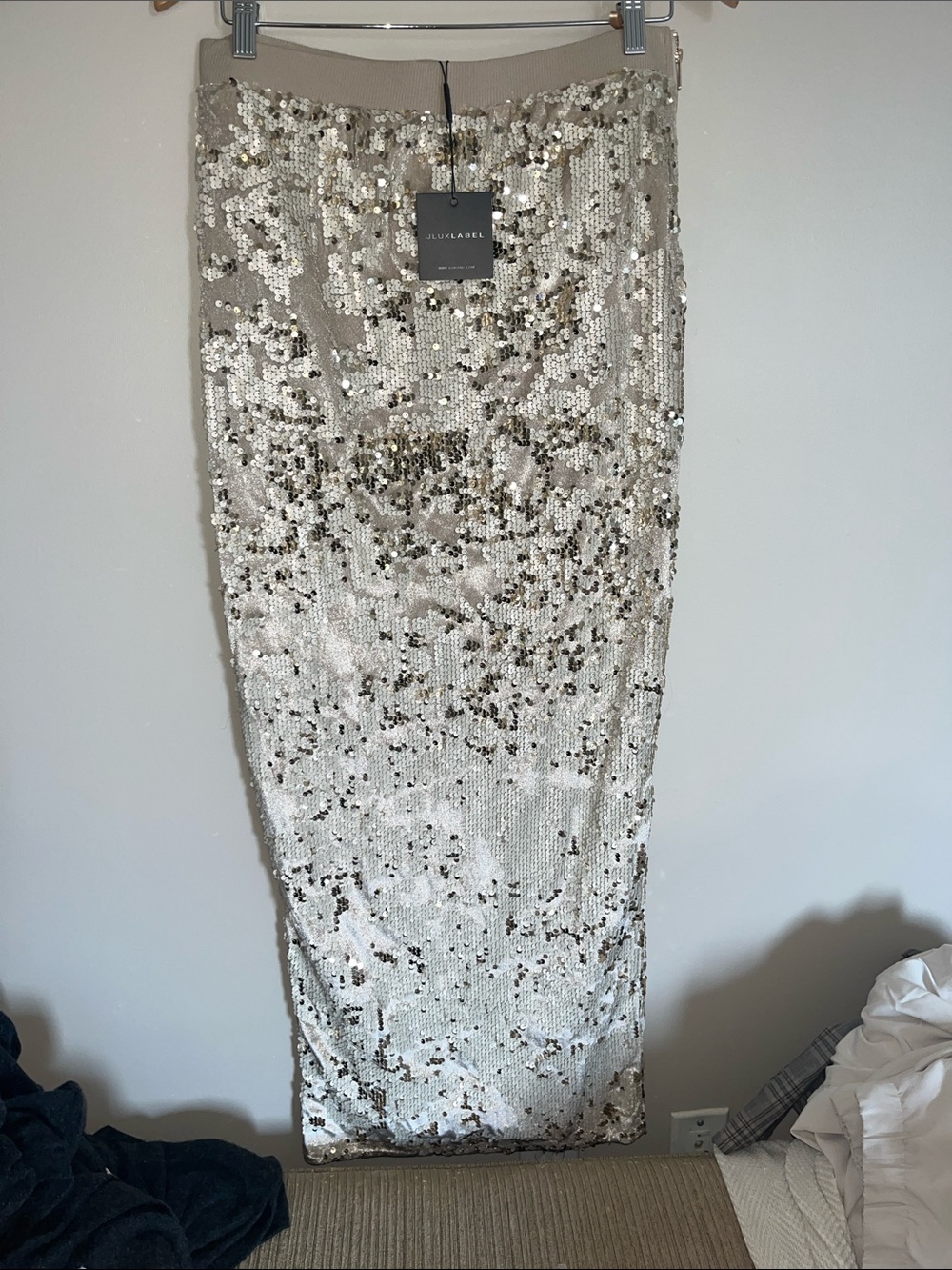 JLUXLABEL Cream and Gold Sequin Maxi Skirt